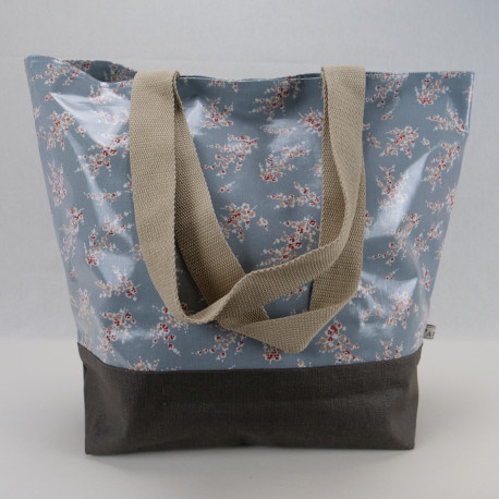 Bag - tote - light blue with japanese flowers