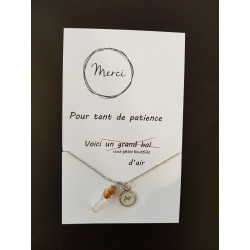 Pendant in stainless steel with message "mer" and mini-bottle