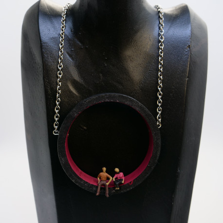 Long necklace with polymer "couple" pendant