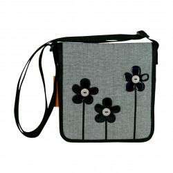Tasche - quadratische - graue Blumen