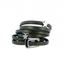 Bracelet cuir gris avec "étoile" en acier inoxadable