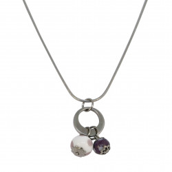 Collier avec rond en acier et perles de verres Murano violet/blanc