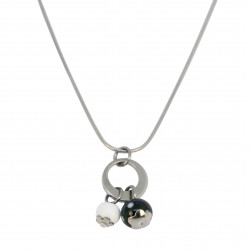 Collier avec rond en acier et perles de verres Murano noir/blanc