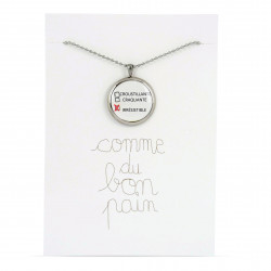 Pendant in stainless steel and resin with message "irrésistible"